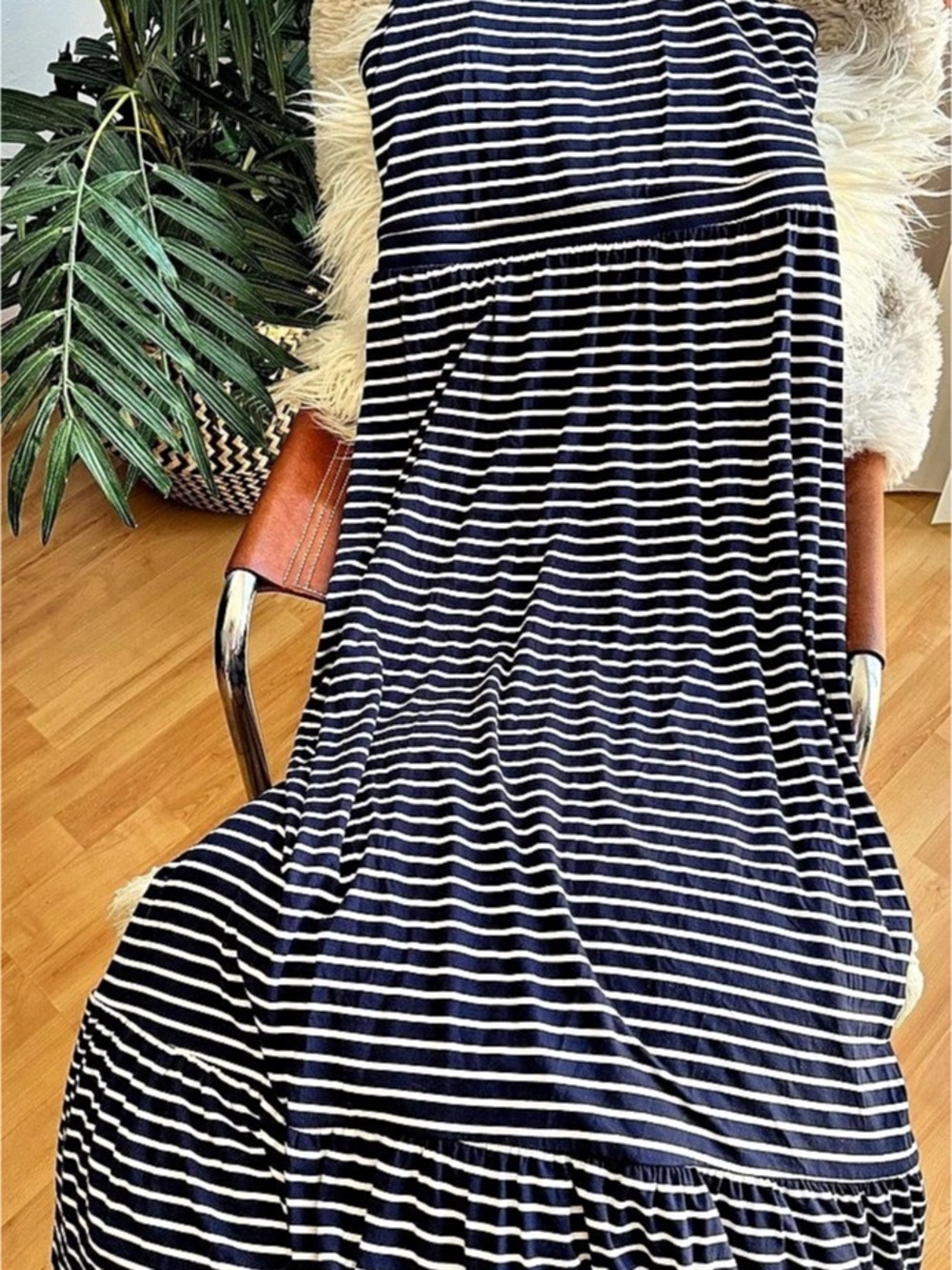 Old Navy High-Neck Ruffle-Hem Maxi Dress Blue & White Medium. Super comfy and so